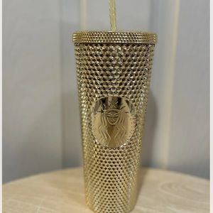 Starbucks 2022 Holiday Gold Metallic Chrome Bling Studded